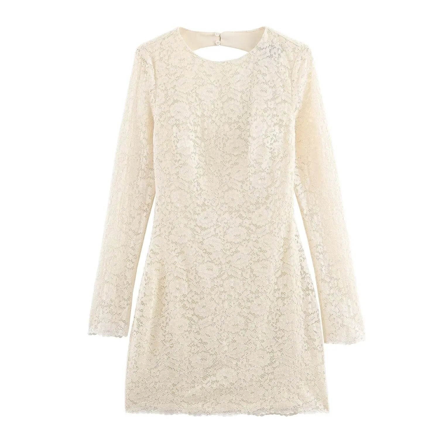 Sexy Backless Round Neck Long Sleeve Short Lace Dresses