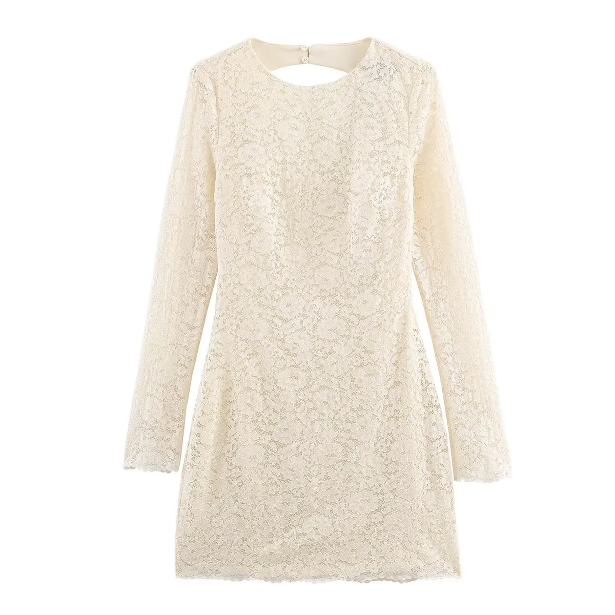 Sexy Backless Round Neck Long Sleeve Short Lace Dresses