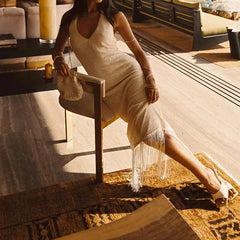 Cocktail Party Deep V Neck Backless Fringe Dresses