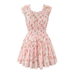 Sweet Pink Floral Print Mini Dresses