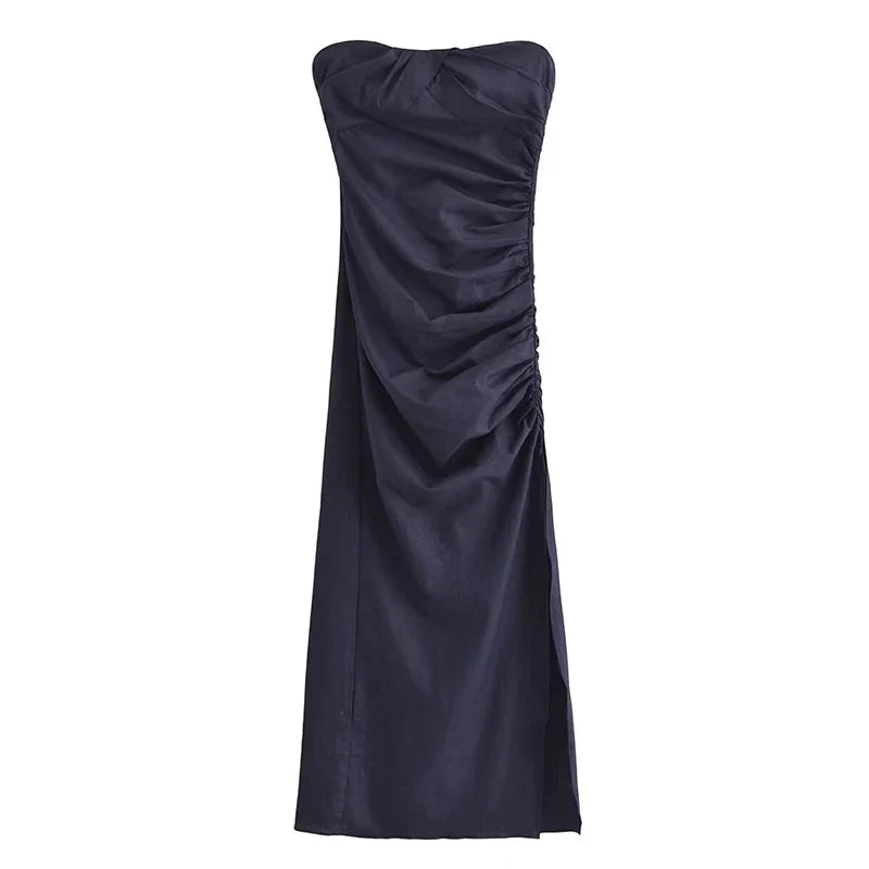 Sexy Ruched Strapless Midi Dresses