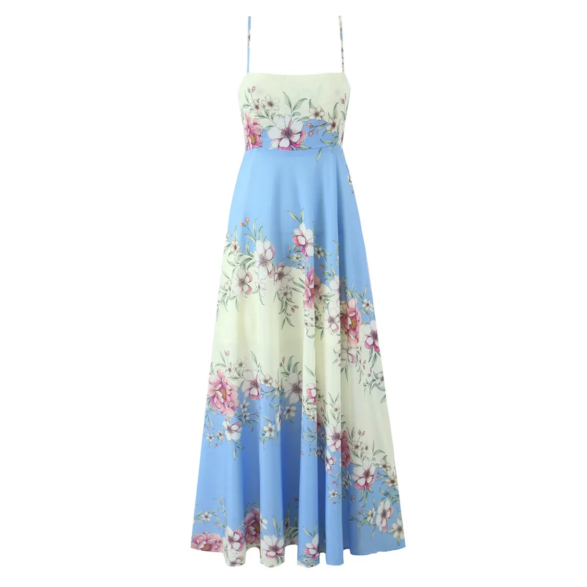 Sexy Spaghetti Straps Floral Print Long Holiday Dresses