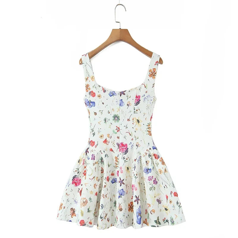 Multicolor Floral Print Sling Short Dresses