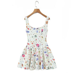 Multicolor Floral Print Sling Short Dresses
