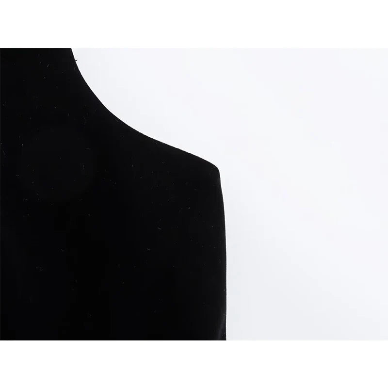Black O Neck Sleeveless A-line Midi Tank Velvet Dresses High Quality Elegant Vestidos