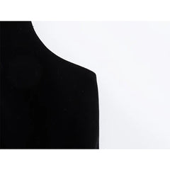 Black O Neck Sleeveless A-line Midi Tank Velvet Dresses High Quality Elegant Vestidos