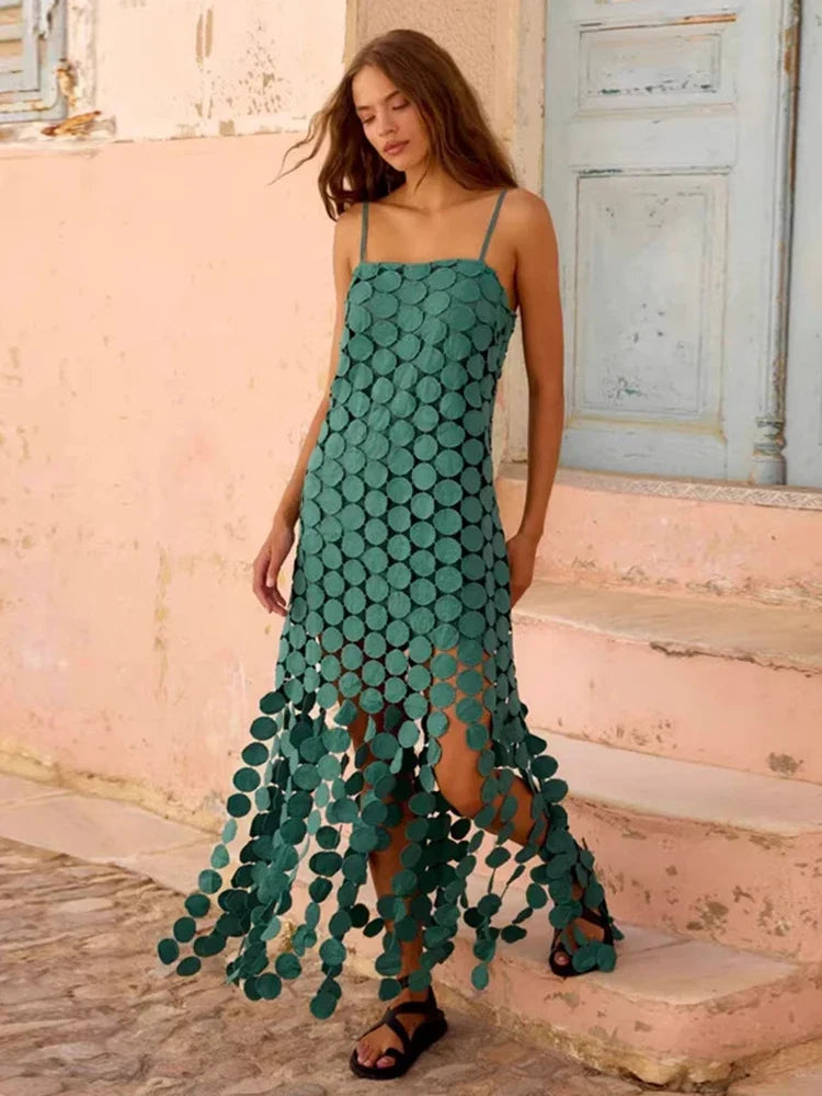 Summer Hollow-out Polka Dot Midi Dresses