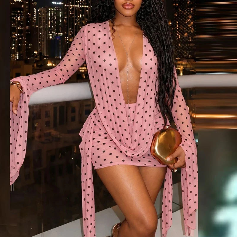 Spring Summer Polka Dot Print Short Dresses