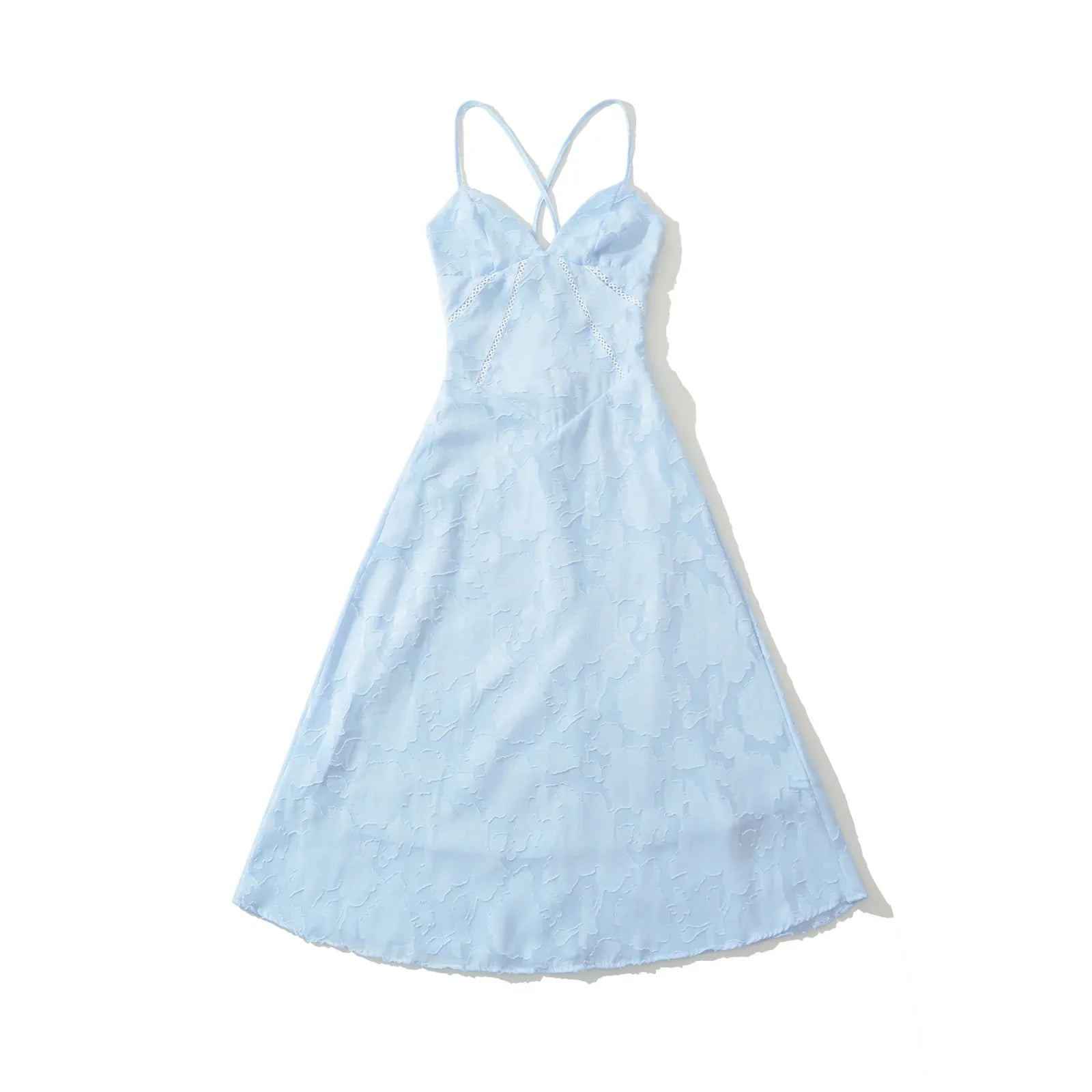 Summer Light Blue Floral Jacquard Midi Dresses
