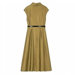 Sleeveless With Belt Long Shirt Dresses Lapel Collar A-line Elegant Office Vestidos