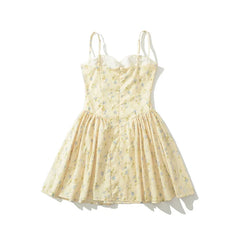 Yellow Floral Print Mini Dresses