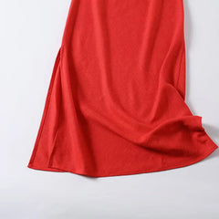 Simple Sexy Red Spaghetti Strap Linen Maxi Dresses