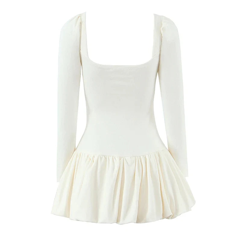 Sexy Sweet Girl Long Sleeve Square Neck Bud Mini Dresses