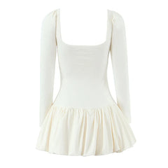 Sexy Sweet Girl Long Sleeve Square Neck Bud Mini Dresses