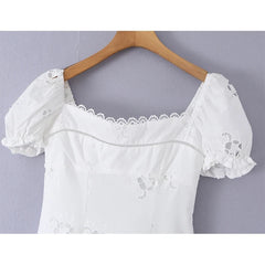 Hollow Out Embroidery White Mini Dresses