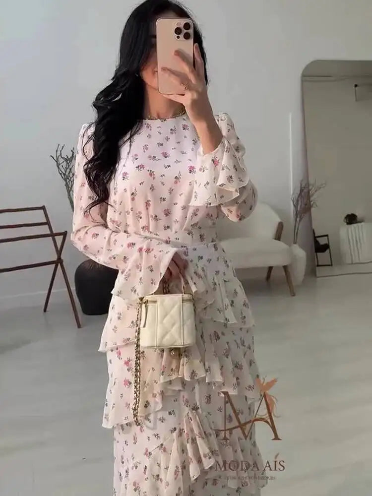 Sweet Casual Flared Sleeve Irregular Ruffle Edge Patchwork Dresses