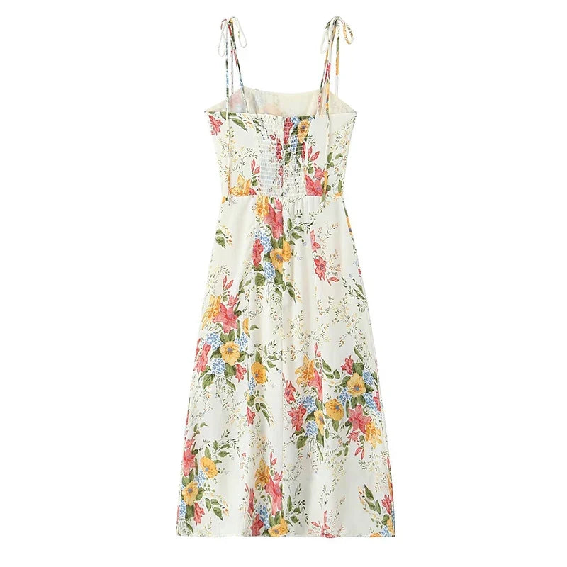 French Style Floral Print Sexy Spaghetti Straps Dresses