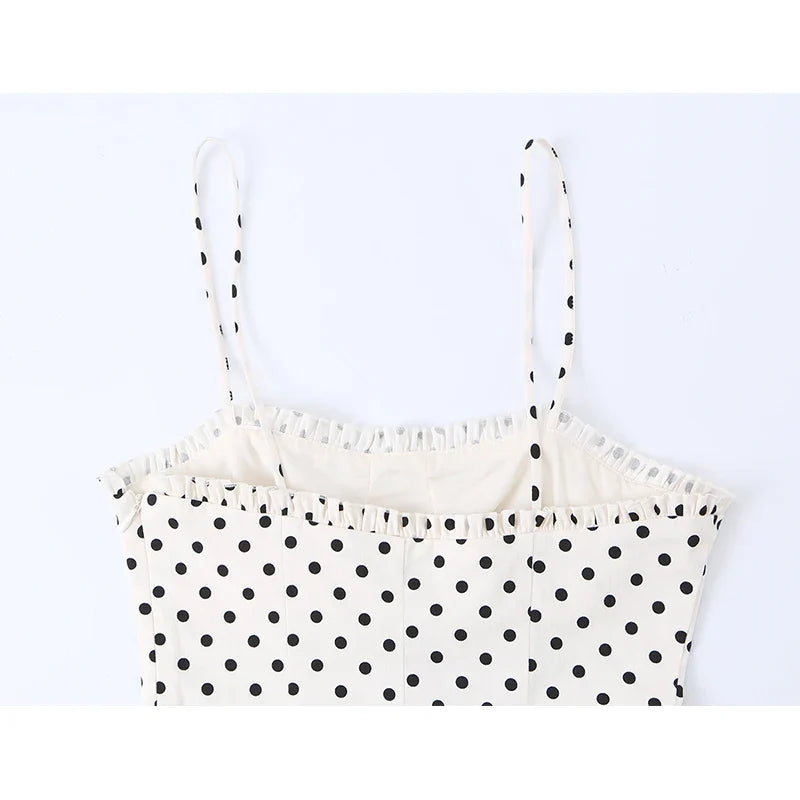 White Polka Dot Spaghetti Strap Midi Dresses