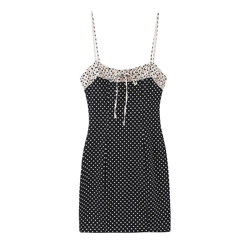 Patchwork Polka Dot Spaghetti Strap Mini Dresses