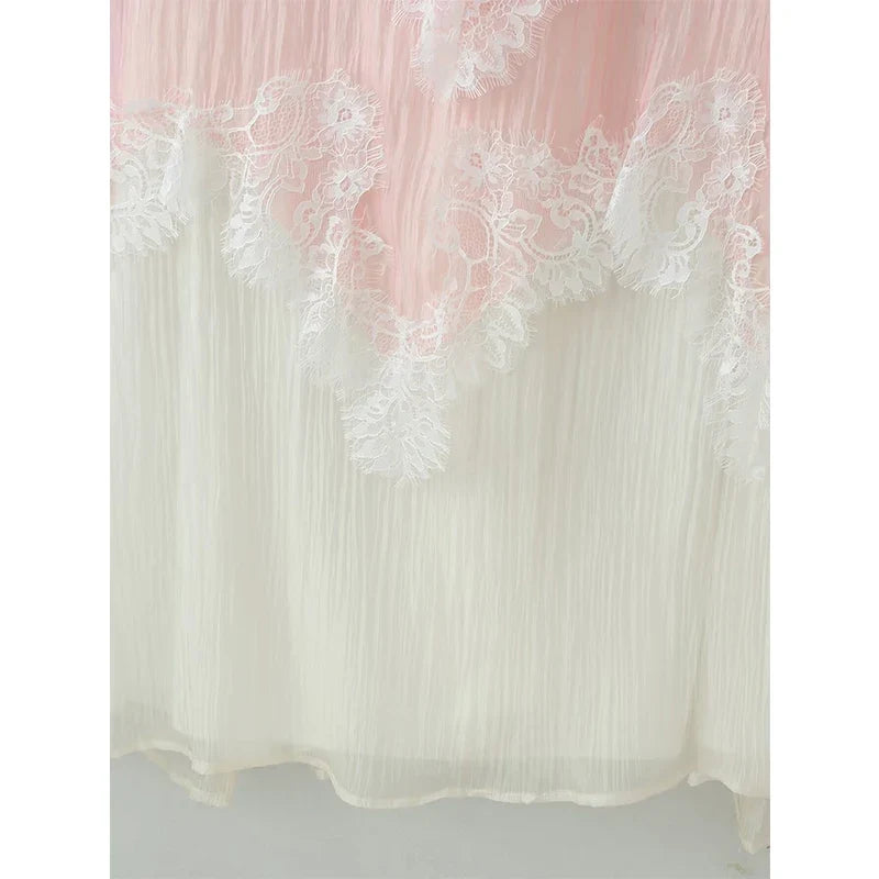 Romantic Tiered Lace Trim Maxi Dresses