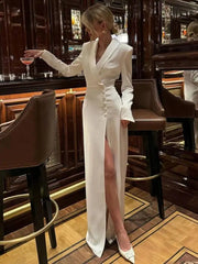 Temperament V-neck Long Sleeved High Waisted Slit Dresses