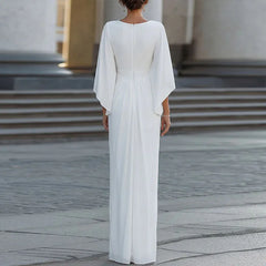 Ladies Sexy Hollow Host Dresses Deep V Batwing Sleeve Commuter Long Dresses