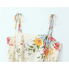 French Style Floral Print Sexy Spaghetti Straps Dresses