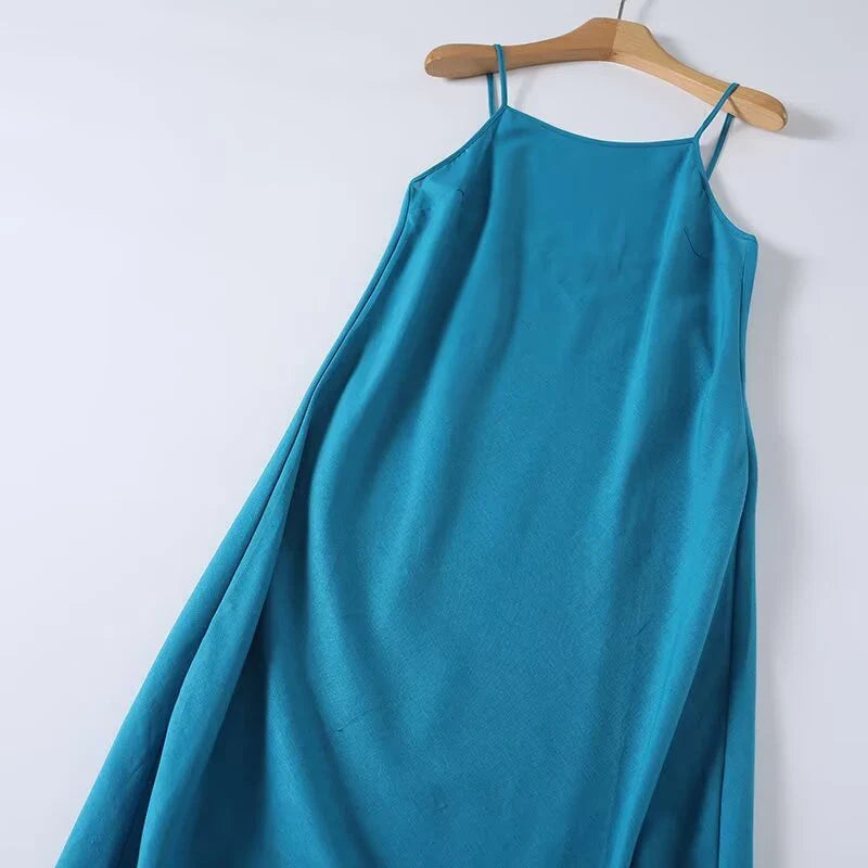 Casual Minimalist Vacation Style Linen Sling Dresses