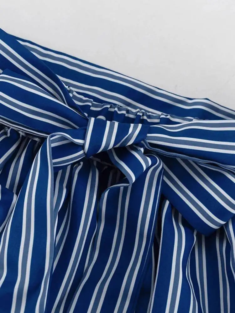 Striped Strapless Bandage Backless Dresses