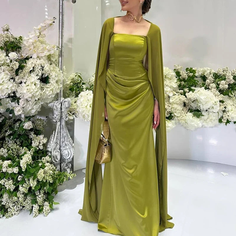 Sexy Backless Lace Up Bridesmaid Dresses Casual Square Neck Slim Fit Evening Gown Elegant Shawl Sleeves Solid Color Robe Dress