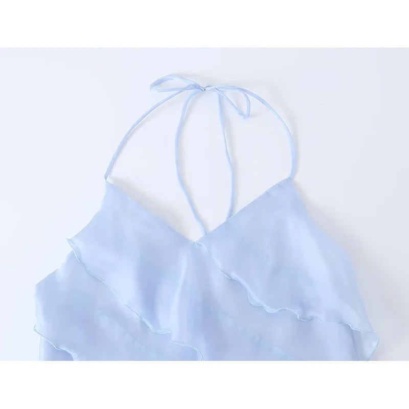 Light Blue Halter Neck Mini Dresses