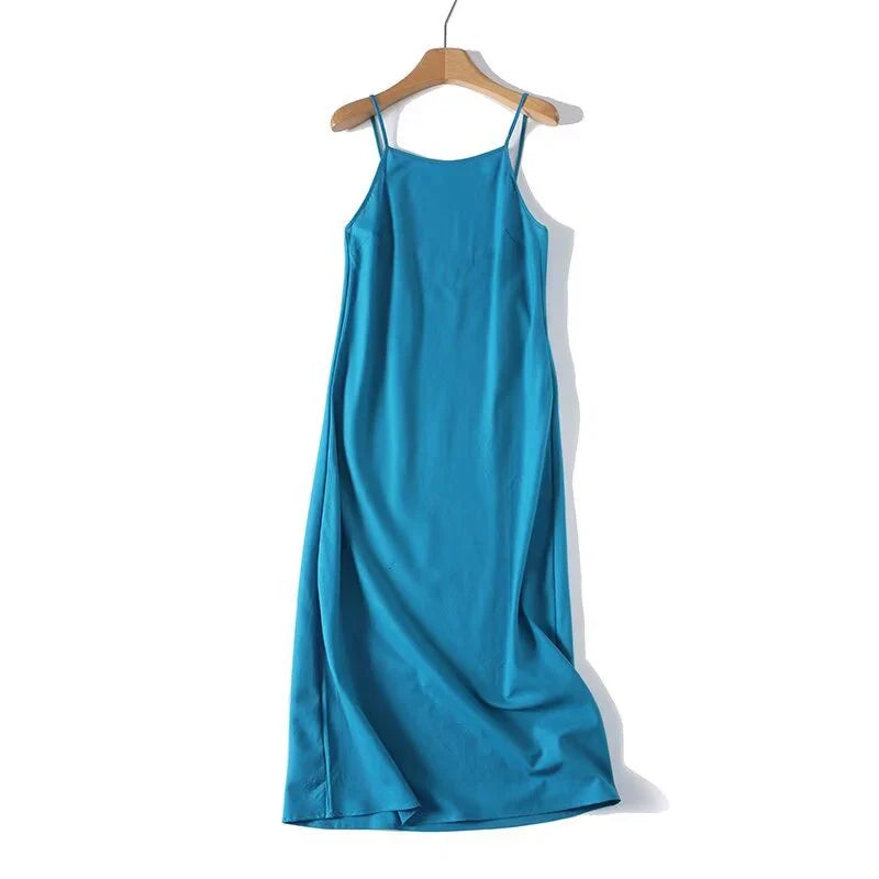 Casual Minimalist Vacation Style Linen Sling Dresses