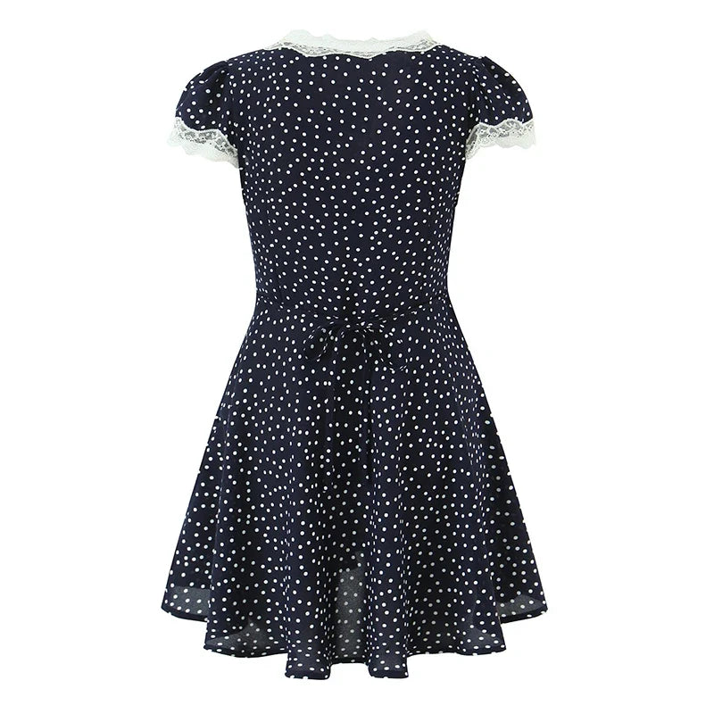Navy Blue Polka Dot Mini Dresses