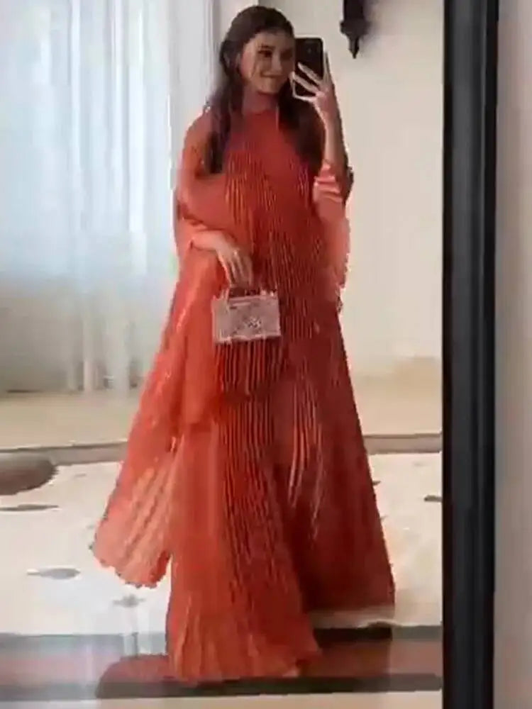 Fashionable Chiffon Pullover Cape Batwing Sleeve Big Size Dresses