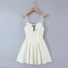 Sexy Sweet Girls Lace Trim Polka Dot Sling Mini Dresses Summer Low Waist A-line Vacation Party Dress