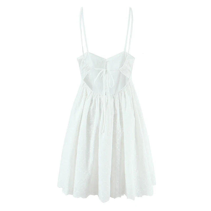 Sexy Backless Floral Embroidery White Sling Mini Dresses