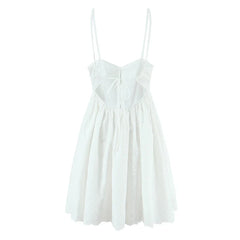 Sexy Backless Floral Embroidery White Sling Mini Dresses