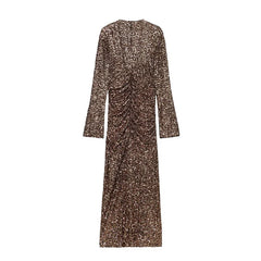 Side Draping V Neck Bodycon Long Sequin Dresses Party Sexy Maxi Vestidos