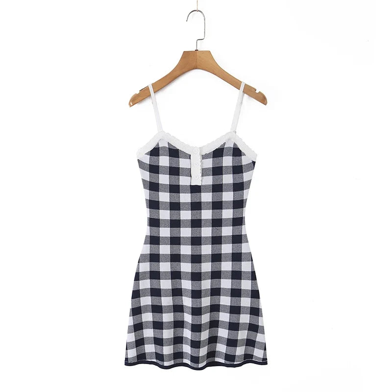 French Style Contrast Knit Sling Mini Sexy Dresses