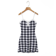 French Style Contrast Knit Sling Mini Sexy Dresses