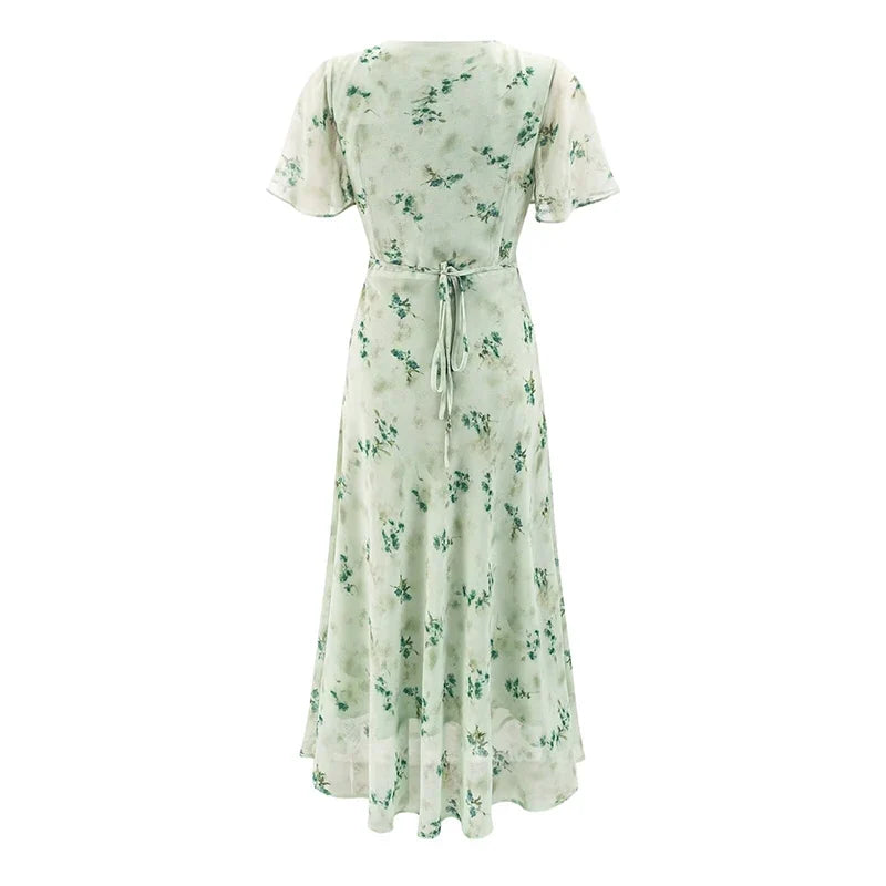 Boho Style Mint Green Floral Print Dresses