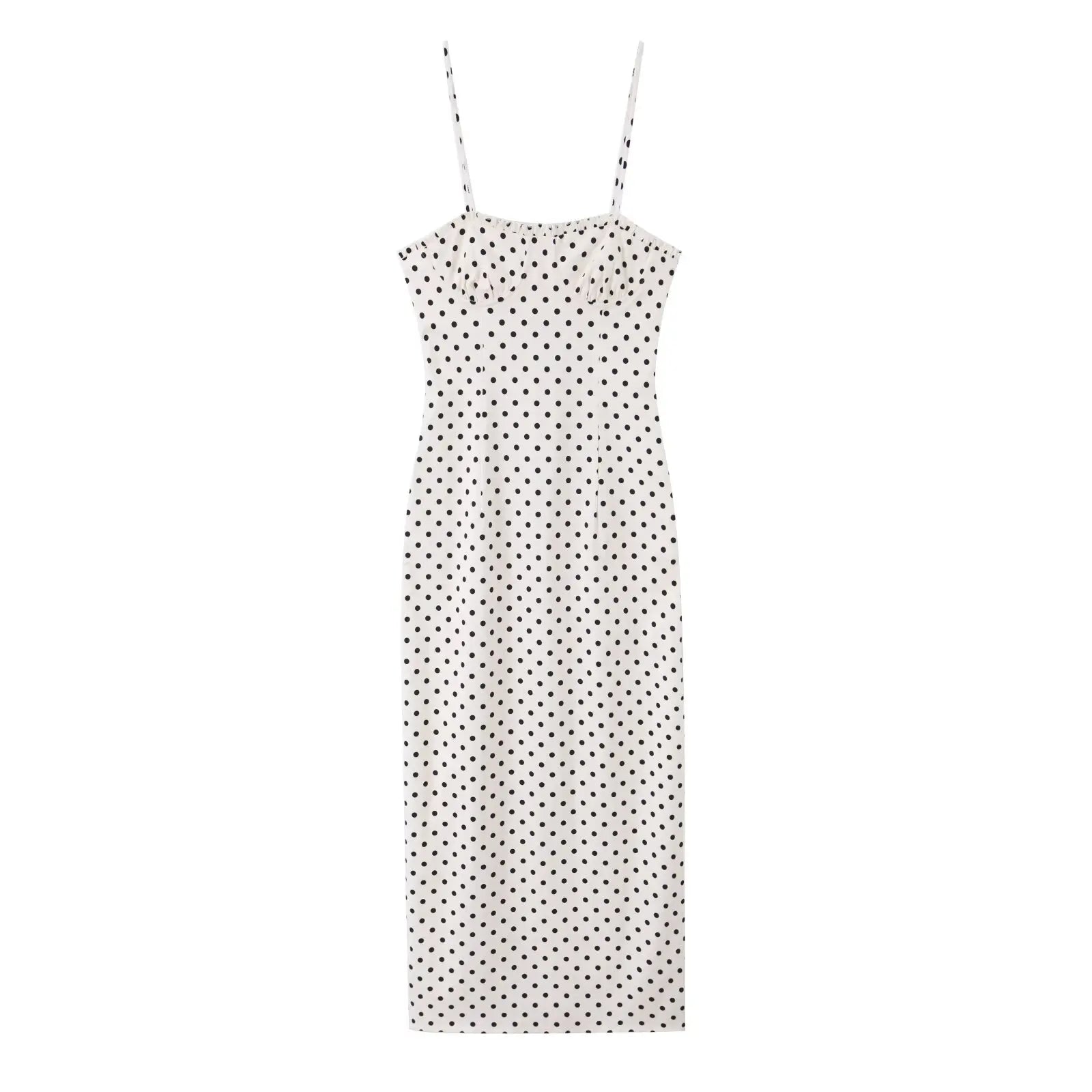 White Polka Dot Spaghetti Strap Midi Dresses