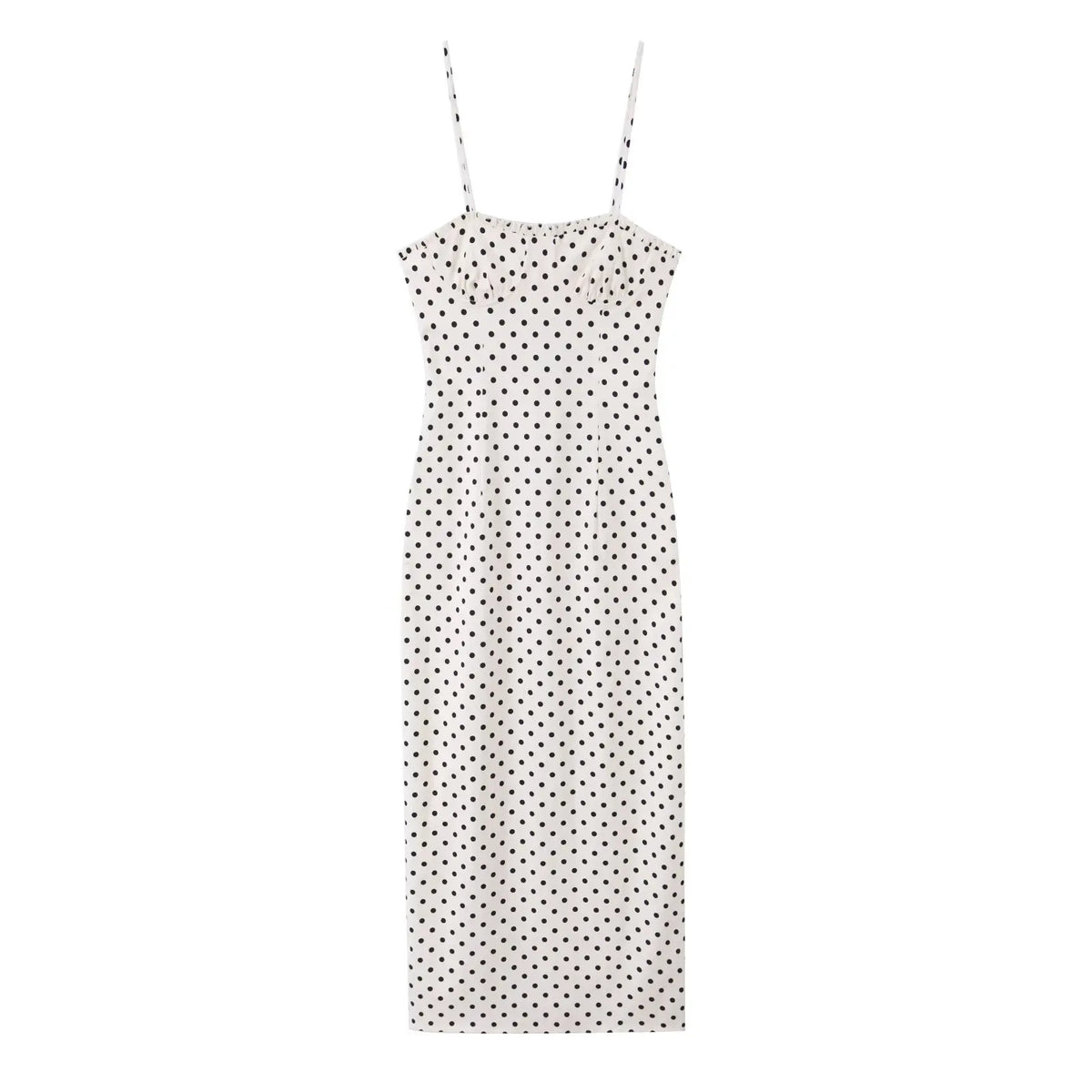 White Polka Dot Spaghetti Strap Midi Dresses