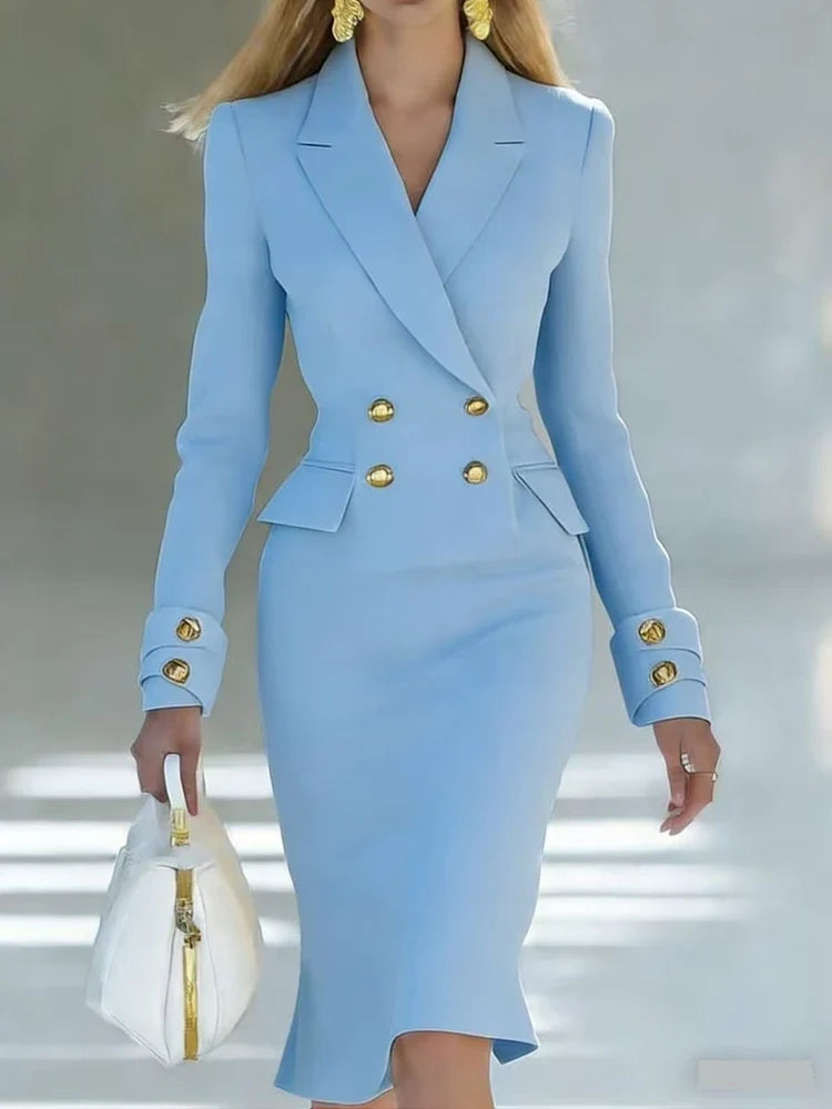 Spring Autumn Simple Solid Color Office Dresses