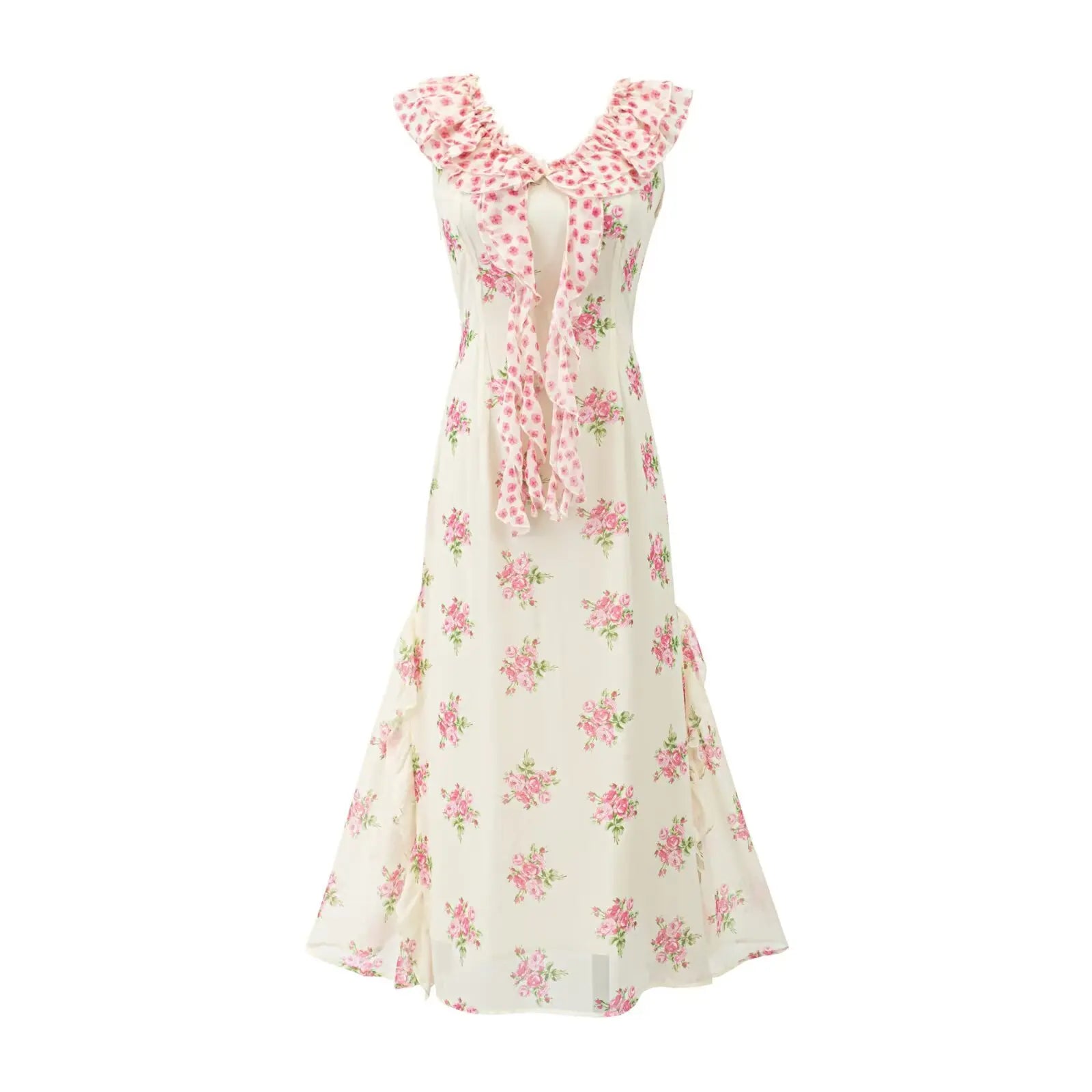 Floral Ruffle V Neck Maxi Dresses