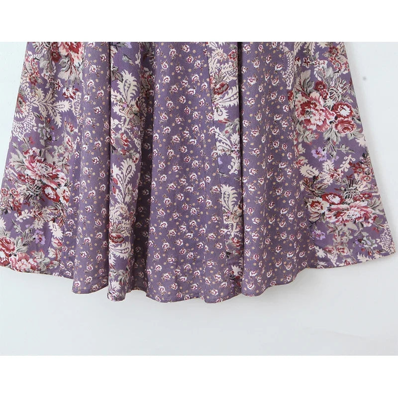 Purple Floral Print Big Swing Sling Boho Dresses