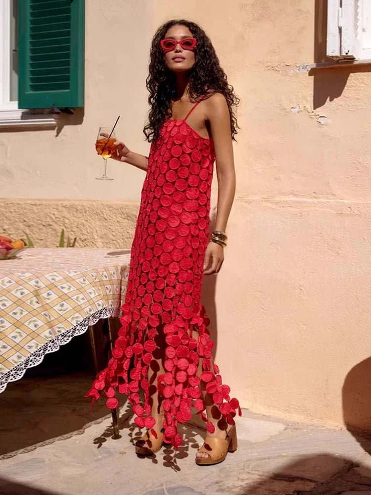 Summer Hollow-out Polka Dot Midi Dresses