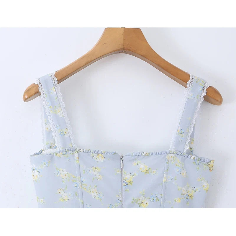 Elegant Floral Print Corset Midi Dresses