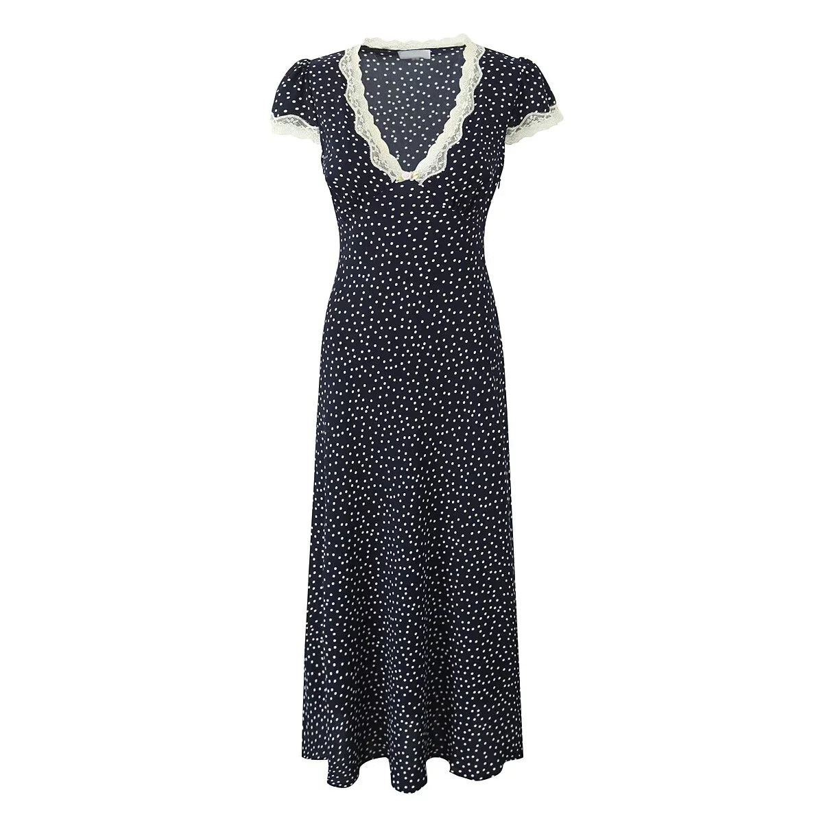 Navy Blue Polka Dot Long Dresses