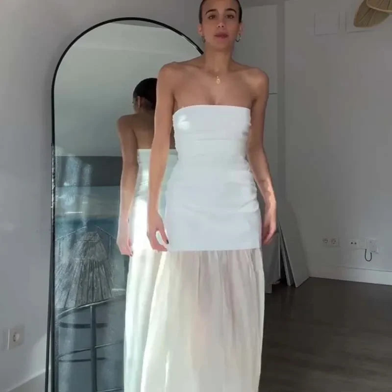 High Street Patchwork Strapless Midi Dresses